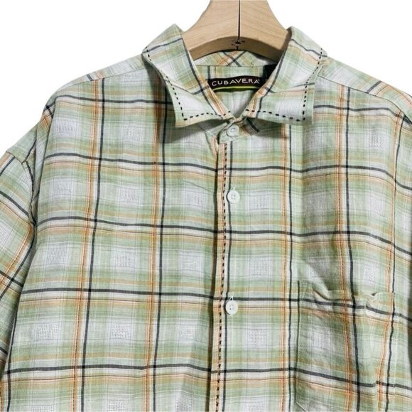 Cubavera Size XL  Top Blouse Short Sleeve Collared Guayabera Cuban Linen Blend - Picture 2 of 7